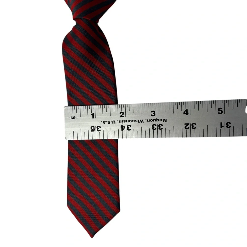 Little Boys Toddler Navy & Red Stripe Clip On Tie 10